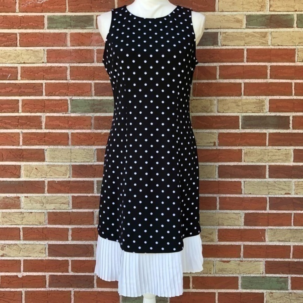 Nanette Lepore Pleated Flounce NWT Polka Dot Black White Sleeveless Dress 👗